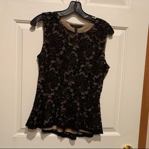 BCBGMAXAZRIA black lace peplum shirt size S